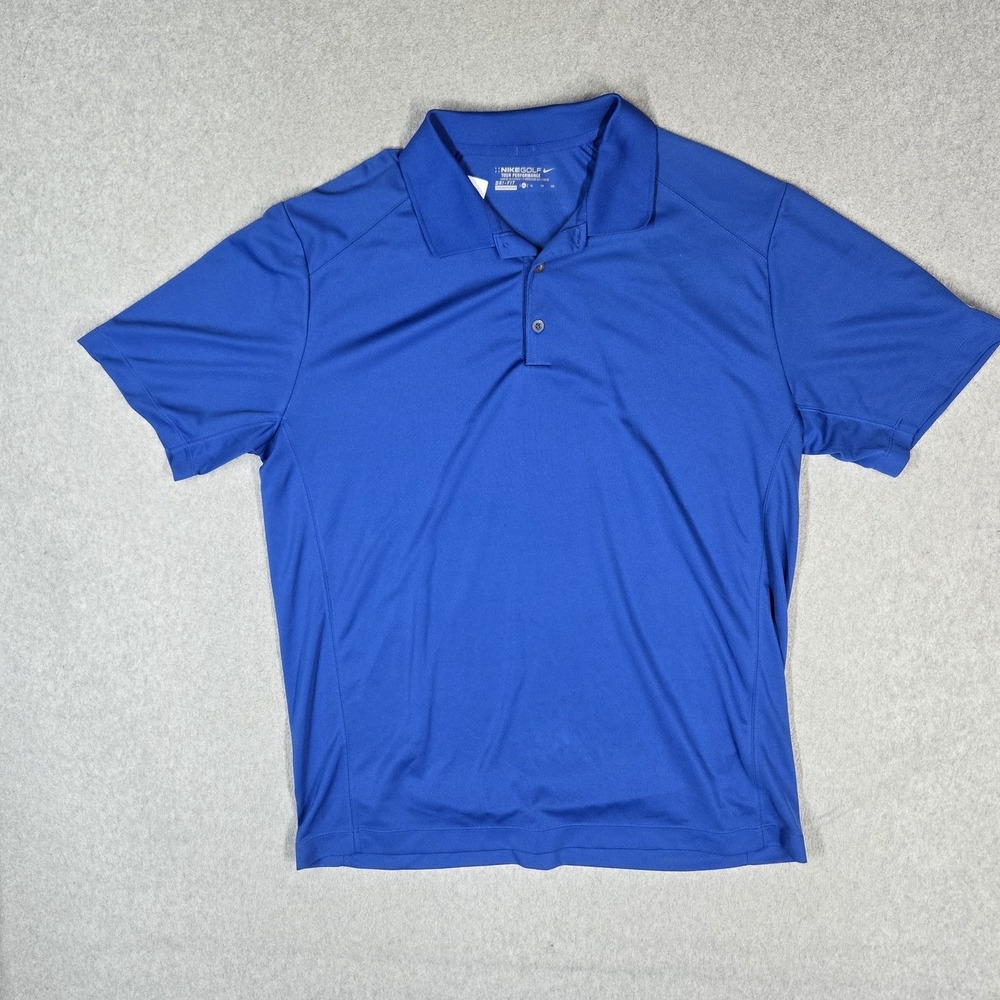 Nike Golf Men Polo XL Blue Dri-Fit Shirt Tour Performance Logo Stretch